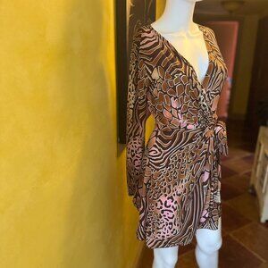 RARE! Unaluna Y2K Jungle Print Wrap Mini Dress – XS – Made in USA